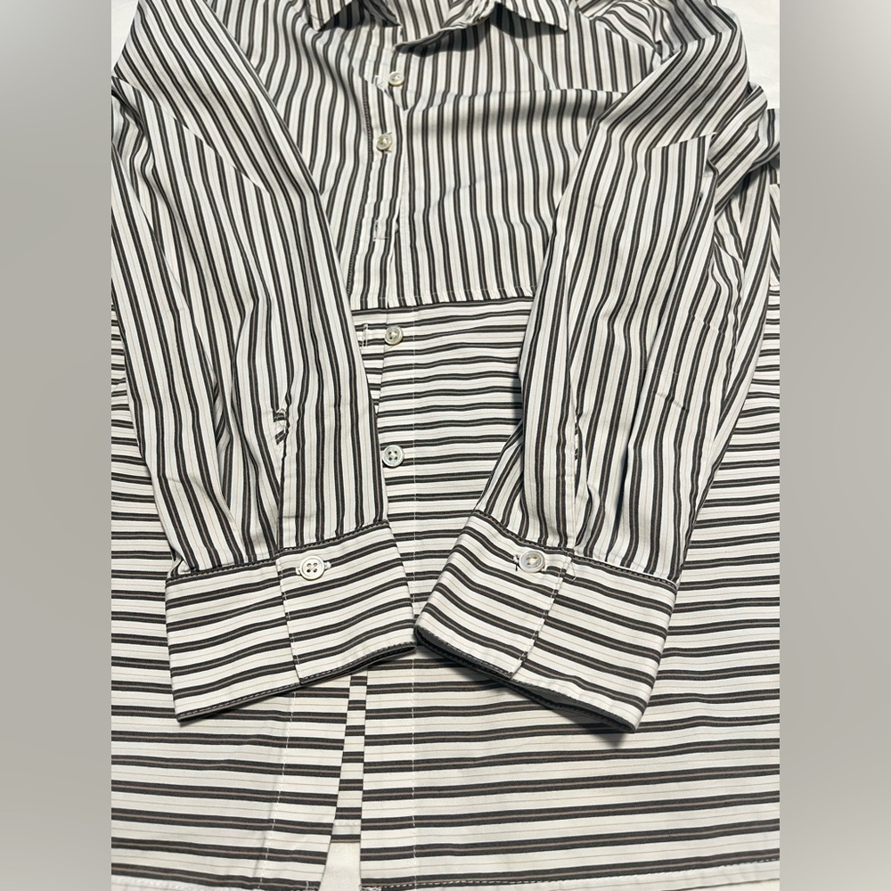 J. JILL Women’s Black and White Striped LS Button Down Shirt Blouse Size L - Picture 8 of 13